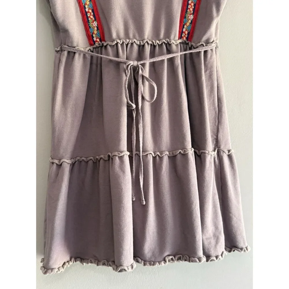 Free People Boho Babydoll Embroidered Tunic Dress Festival Hippie Tiered Folk XS